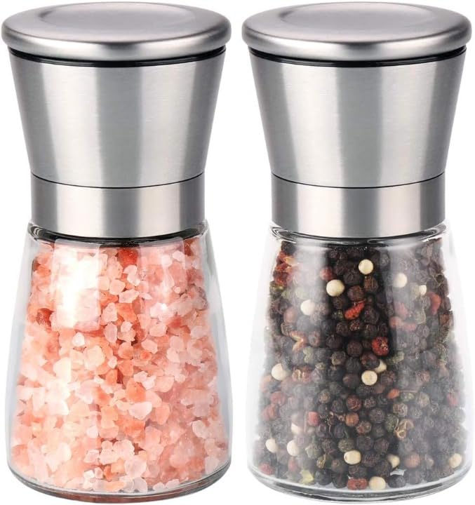 ARANKA Salt and Pepper Grinder Set Manual Mill with Ceramic Adjustable Blades Coarseness Thickness Adjuster Spice Crusher and Sea Salt Shaker - Image 1