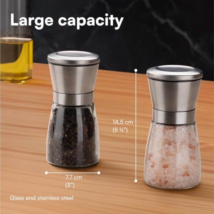 ARANKA Salt and Pepper Grinder Set Manual Mill with Ceramic Adjustable Blades Coarseness Thickness Adjuster Spice Crusher and Sea Salt Shaker - Image 3