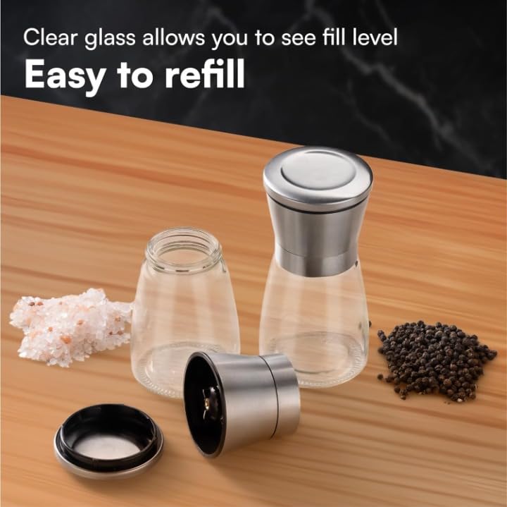 ARANKA Salt and Pepper Grinder Set Manual Mill with Ceramic Adjustable Blades Coarseness Thickness Adjuster Spice Crusher and Sea Salt Shaker - Image 5