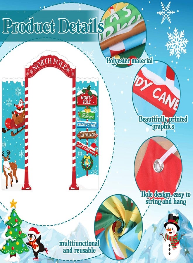 Wiooffen Christmas Door Decoration North Pole Christmas Backdrop Fabric Santa Porch Banner Snowy North Pole Door Cover Directional Sign Hanging Banner Xmas Outdoor Decoration for Winter Holiday Party Decor - Image 3