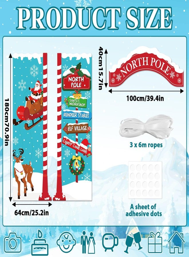 Wiooffen Christmas Door Decoration North Pole Christmas Backdrop Fabric Santa Porch Banner Snowy North Pole Door Cover Directional Sign Hanging Banner Xmas Outdoor Decoration for Winter Holiday Party Decor - Image 2