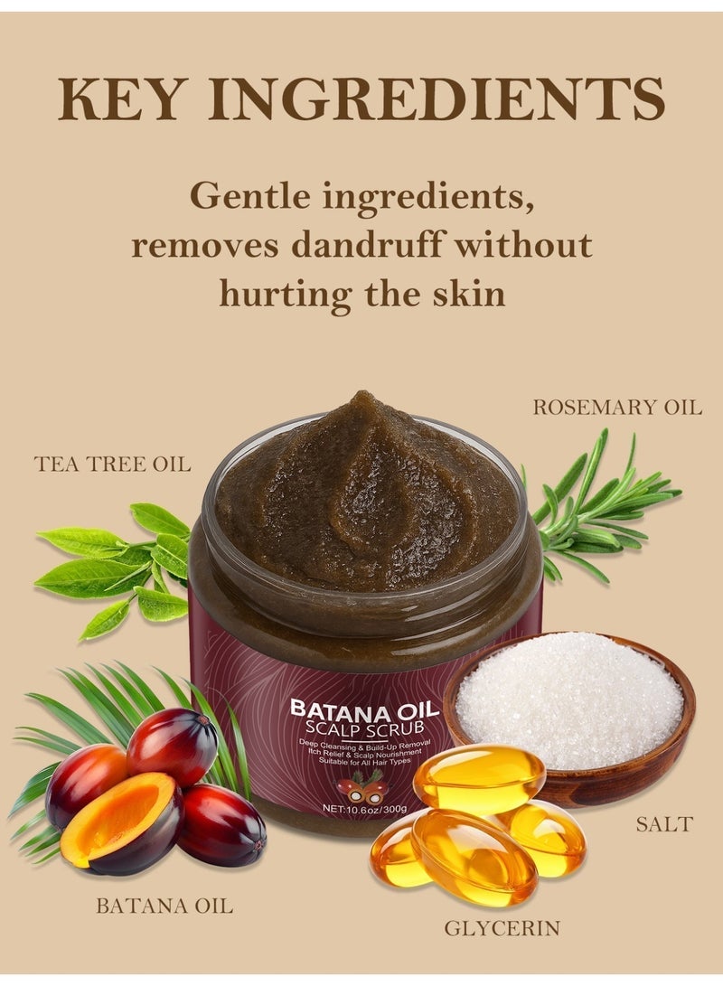 MOOYAM Batana Oil Scalp Scrub, Shampoo 2 in 1 Treatment with Silicone Massager Exfoliates Removes Buildup and Dandruff Deep Cleansing for Itch Relief and Scalp Nourishment Suitable for Ali Hair Types 300g - Image 3