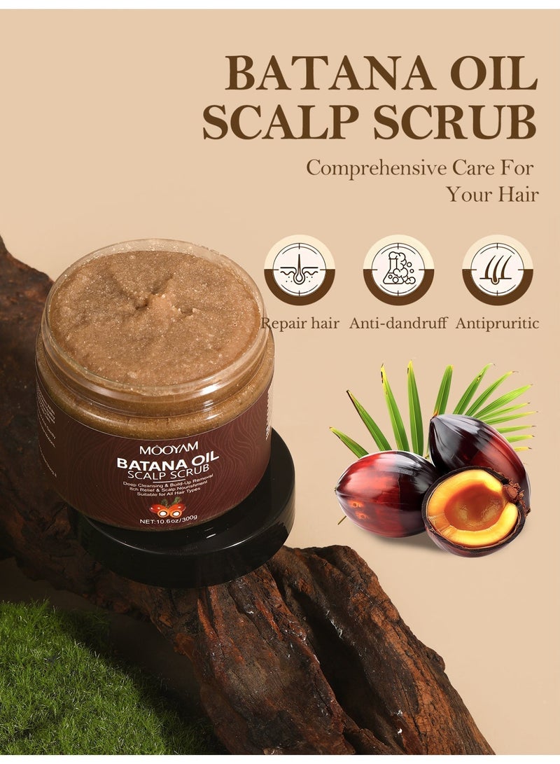 MOOYAM Batana Oil Scalp Scrub, Shampoo 2 in 1 Treatment with Silicone Massager Exfoliates Removes Buildup and Dandruff Deep Cleansing for Itch Relief and Scalp Nourishment Suitable for Ali Hair Types 300g - Image 2