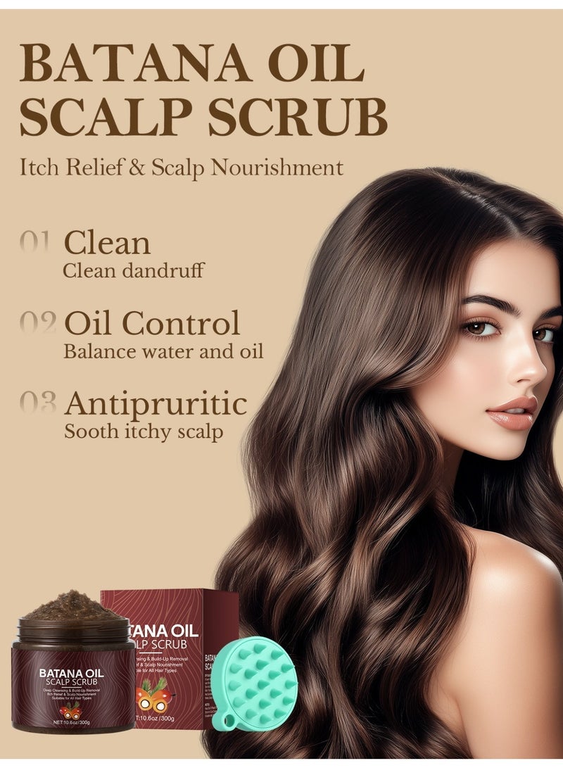 MOOYAM Batana Oil Scalp Scrub, Shampoo 2 in 1 Treatment with Silicone Massager Exfoliates Removes Buildup and Dandruff Deep Cleansing for Itch Relief and Scalp Nourishment Suitable for Ali Hair Types 300g - Image 4