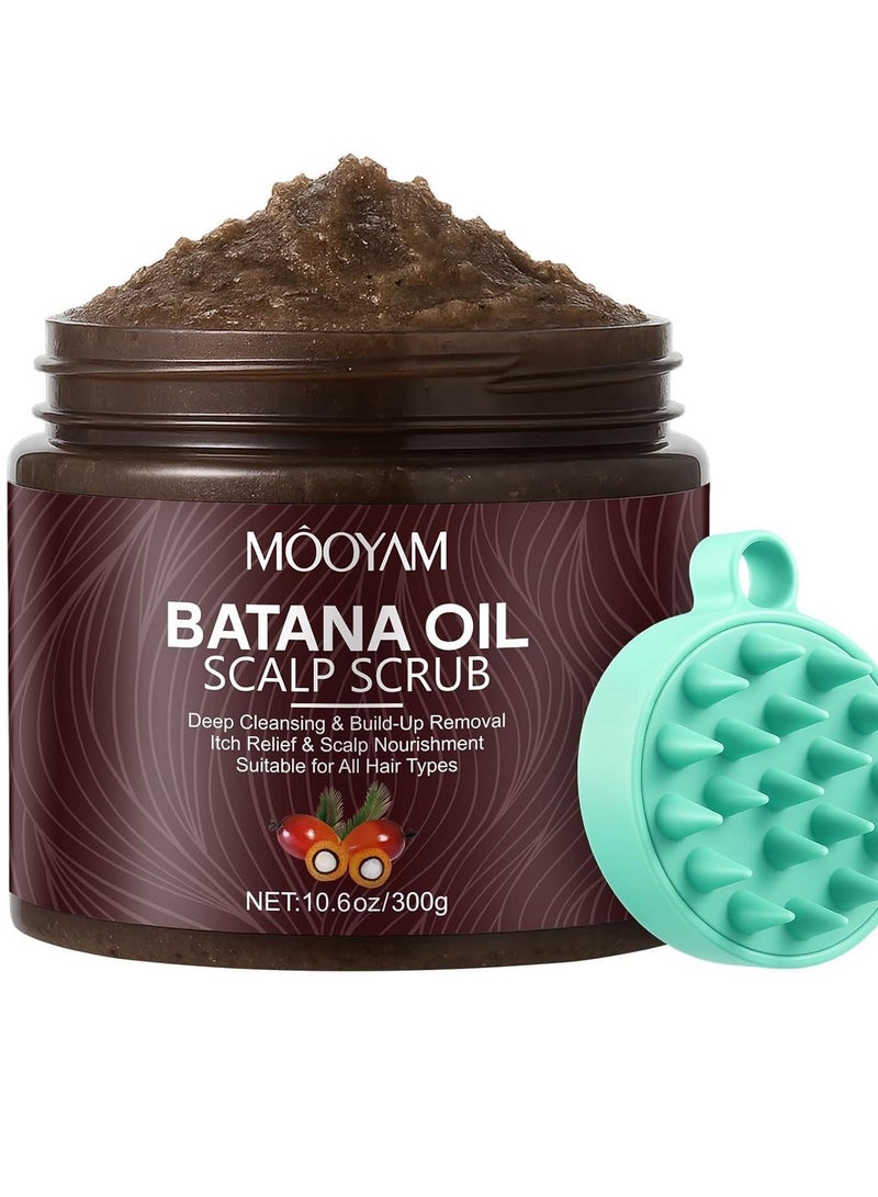 MOOYAM Batana Oil Scalp Scrub, Shampoo 2 in 1 Treatment with Silicone Massager Exfoliates Removes Buildup and Dandruff Deep Cleansing for Itch Relief and Scalp Nourishment Suitable for Ali Hair Types 300g - Image 1