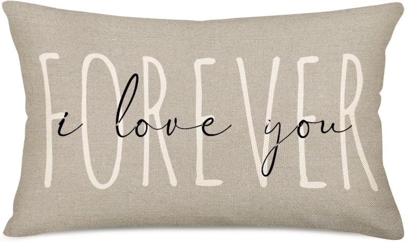 Forever I Love You Decorative Lumbar Throw Pillow Covers 12x20 Inch Valentines Day Warm Quotes Words Pillow Cases Family Sweet Home Decor Cotton Linen Waist Pillowcase Couple Lover Gifts