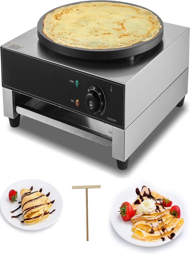 KitchTron Commercial Electric Crepe Maker 40 cm (16”) – 3000W Stainless Steel Crepe Griddle with Non-Stick Cast Iron Plate, Adjustable 50–300°C Thermostat, Professional Pancake Maker, 220V - Image 1