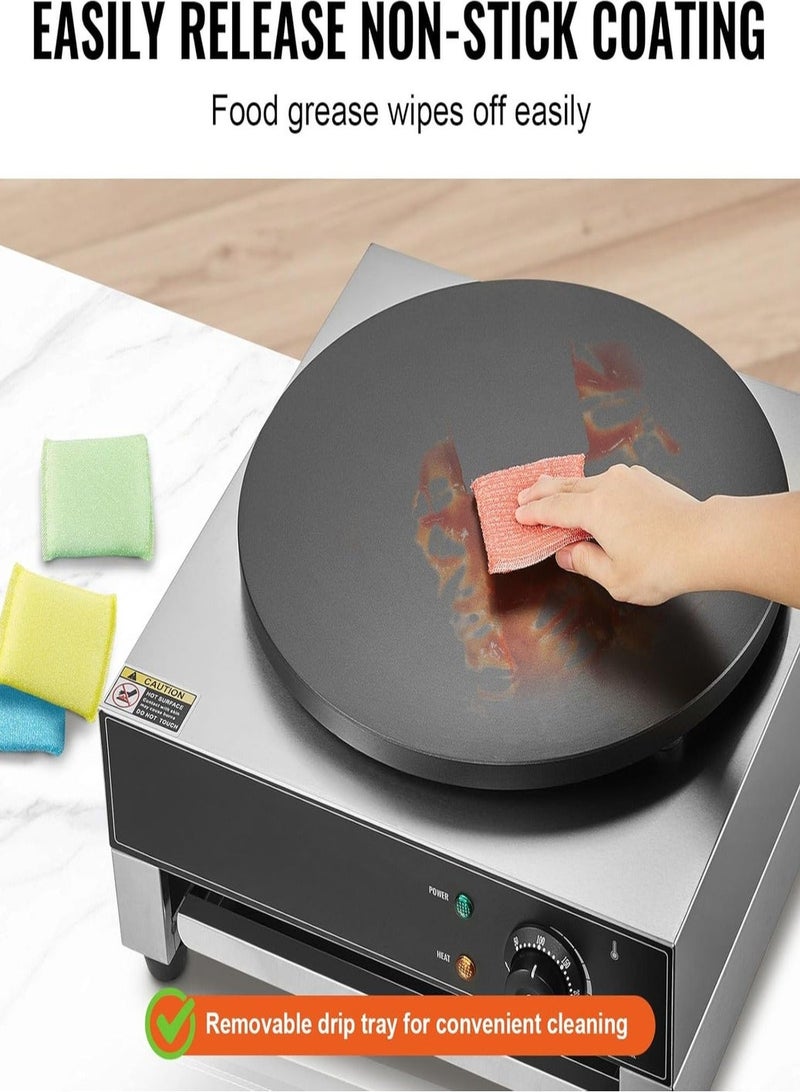 KitchTron Commercial Electric Crepe Maker 40 cm (16”) – 3000W Stainless Steel Crepe Griddle with Non-Stick Cast Iron Plate, Adjustable 50–300°C Thermostat, Professional Pancake Maker, 220V - Image 5