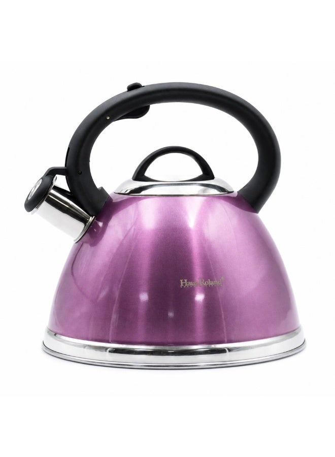 HausRoland Haus Roland 3L Purple Whistling Kettle – Stainless Steel Tea Kettle with Ergonomic Handle, Nylon Knob Lid, Whistling Teapot for Induction Gas Electric Stovetops, Glossy Purple Finish - Image 1