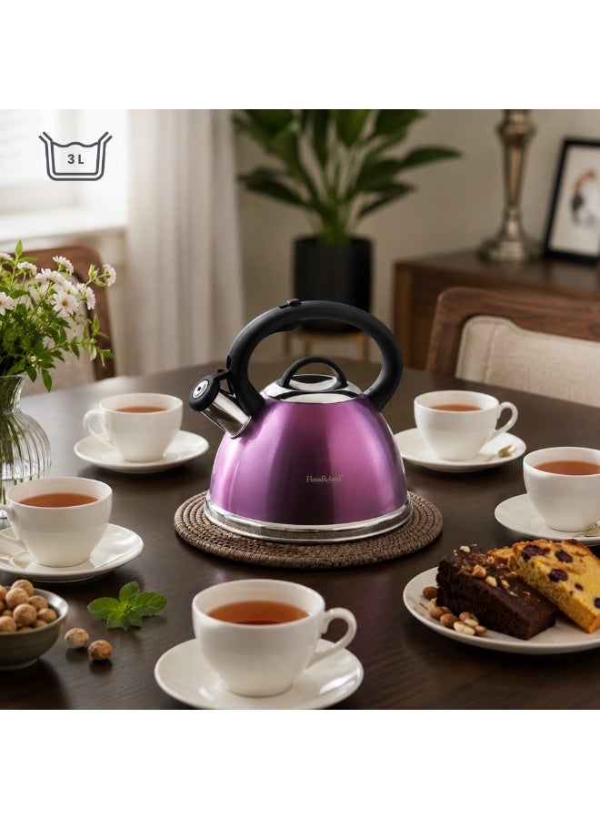 HausRoland Haus Roland 3L Purple Whistling Kettle – Stainless Steel Tea Kettle with Ergonomic Handle, Nylon Knob Lid, Whistling Teapot for Induction Gas Electric Stovetops, Glossy Purple Finish - Image 5