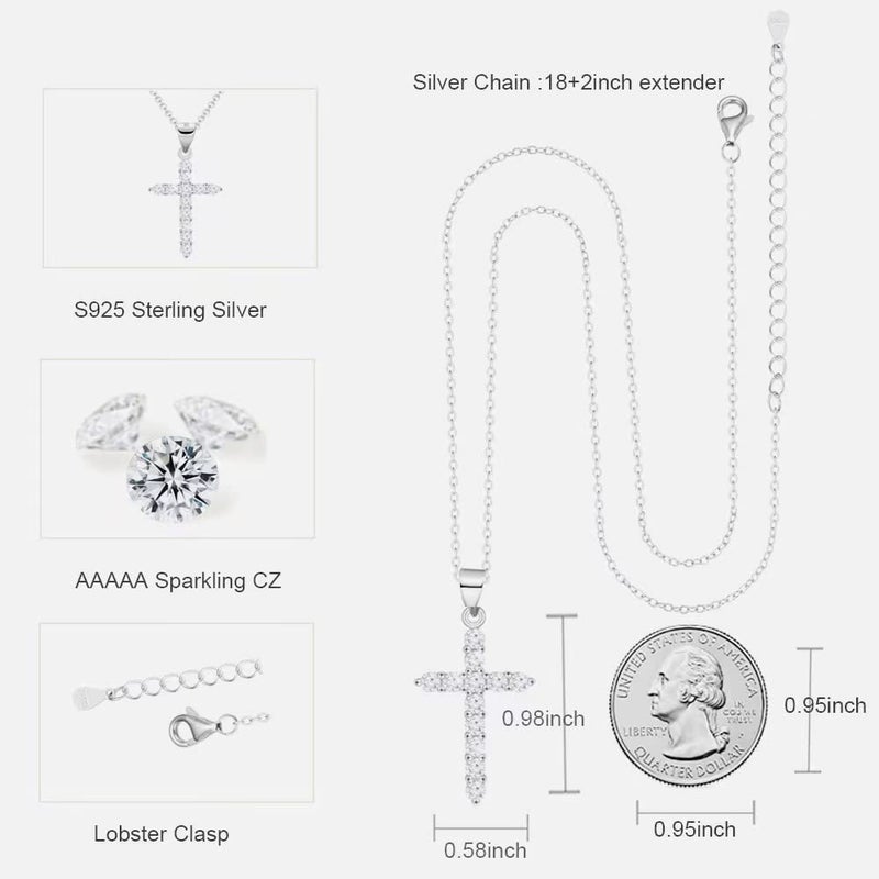 Aocelly Cross Necklace for Women Silver Cross Pendant Sterling Silver Necklace, 925 CZ Diamond Cross Necklaces Womens Western Faith Jewelry Gifts Woman Ladies Dainty - Image 5