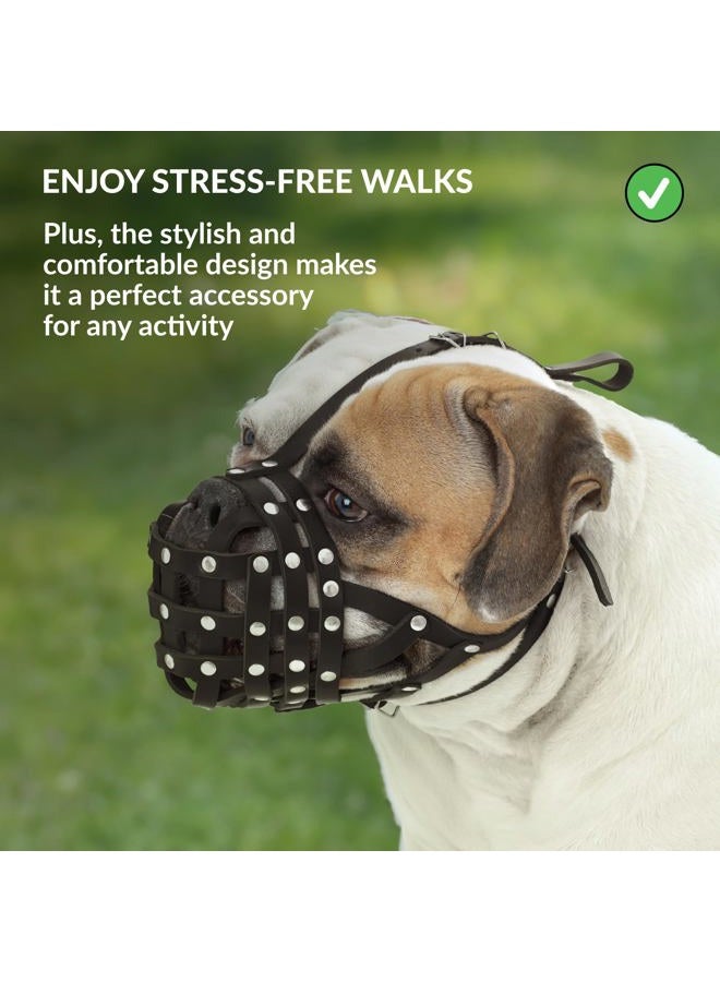 CollarDirect Leather Basket Dog Muzzle for Boxer, English American Bulldog Secure Anti-Barking Biting Chewing Adjustable Breathable (Brown) - Image 5