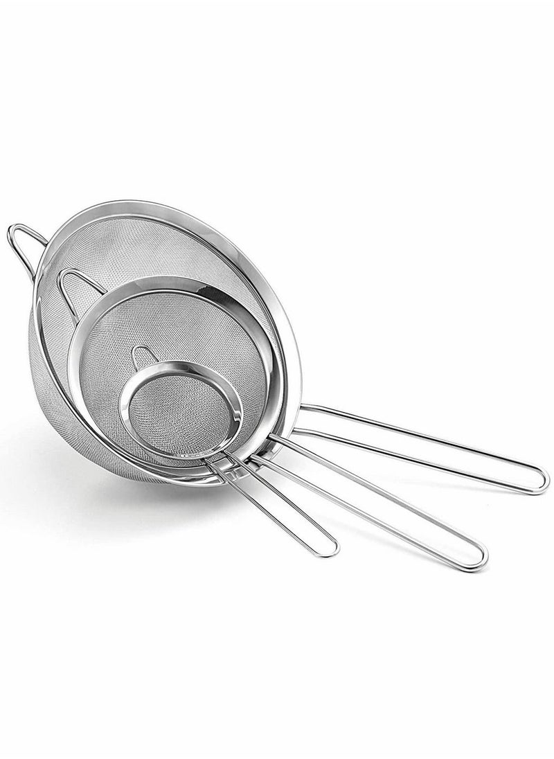 Y&D Fine Mesh Strainer, 3 Pack Stainless Steel Colander Wire Sieve Sifters with Long Handle, Kitchen Strainers Juice Egg Filter for Tea Flour Pasta Rice Coffee Food, Diameter 8.5 cm, 11 15.5 cm  - Image 1