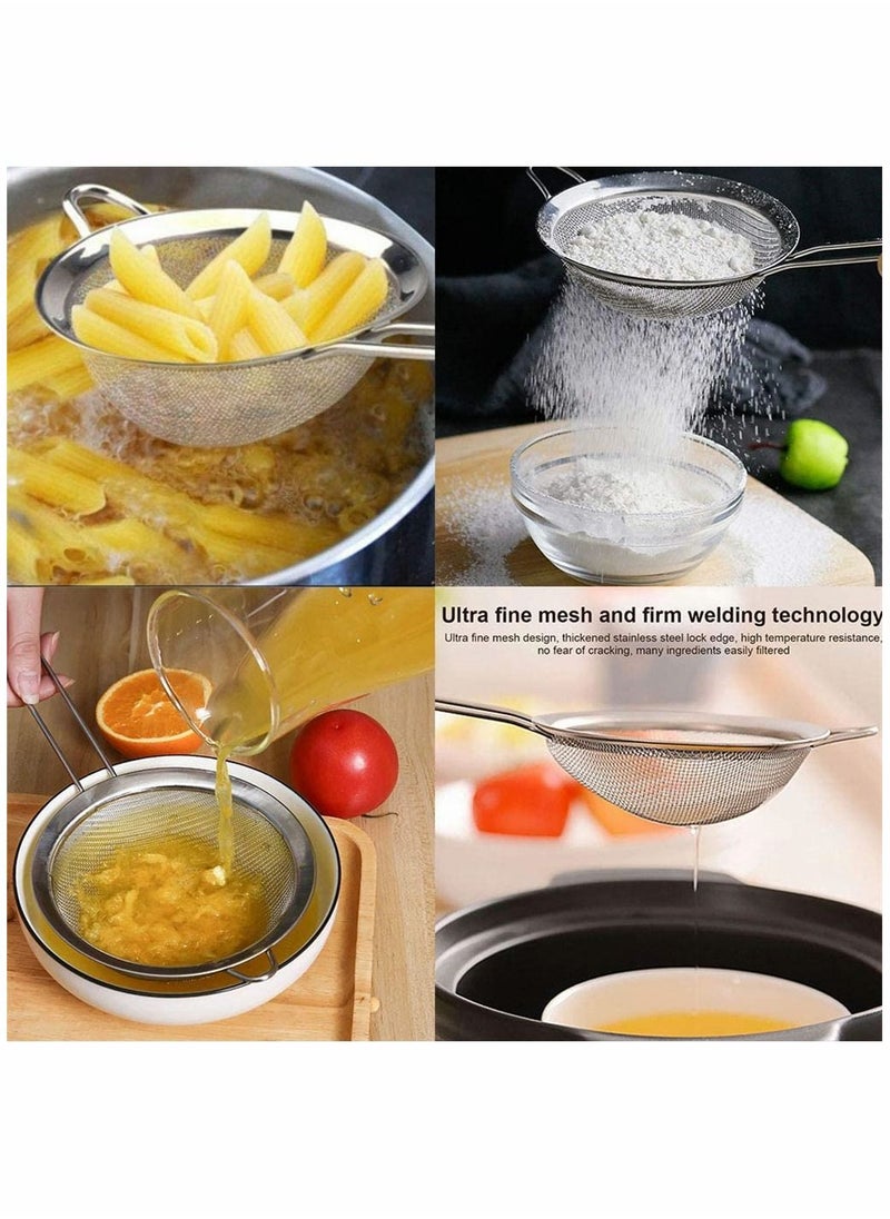 Y&D Fine Mesh Strainer, 3 Pack Stainless Steel Colander Wire Sieve Sifters with Long Handle, Kitchen Strainers Juice Egg Filter for Tea Flour Pasta Rice Coffee Food, Diameter 8.5 cm, 11 15.5 cm  - Image 2