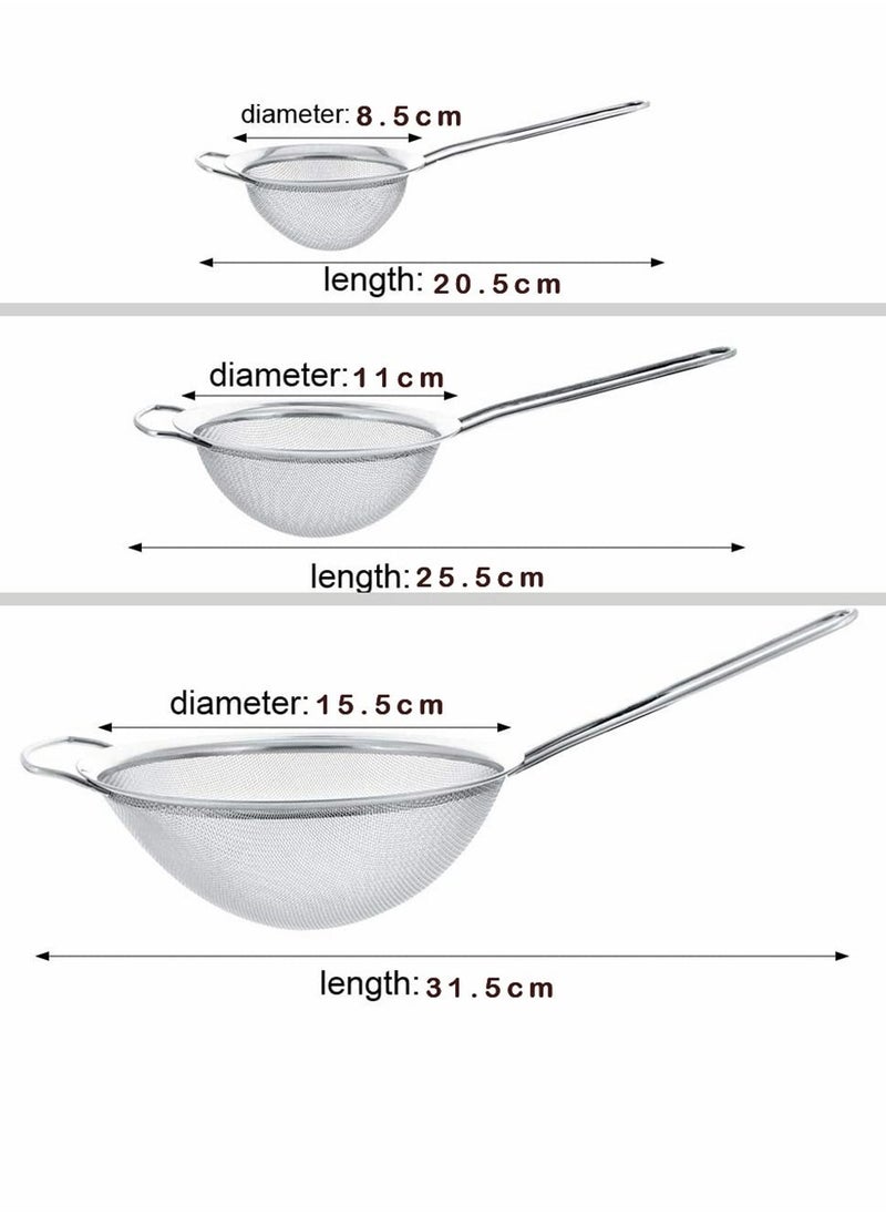 Y&D Fine Mesh Strainer, 3 Pack Stainless Steel Colander Wire Sieve Sifters with Long Handle, Kitchen Strainers Juice Egg Filter for Tea Flour Pasta Rice Coffee Food, Diameter 8.5 cm, 11 15.5 cm  - Image 4