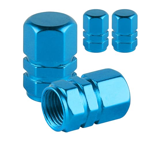 Alpmosn Aluminum Tire Stem Valve Caps Wheel Valve Covers Car Dustproof Tire Cap Cover Accessories Universal for SUV Car Bike and MotorcycleHexagon Shape 4PCS Light Blue - Image 1