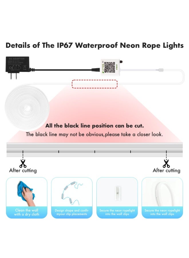 fantasize Neon Rope Lights, 32.8FT/10M RGB LED Strip Lights, App Control, IR Remote, Music Syncing, Outdoor IP67 Waterproof, Flexible Neon Strip Lights Cuttable for Bedroom, Gaming, Party, Outdoors Decor - Image 2