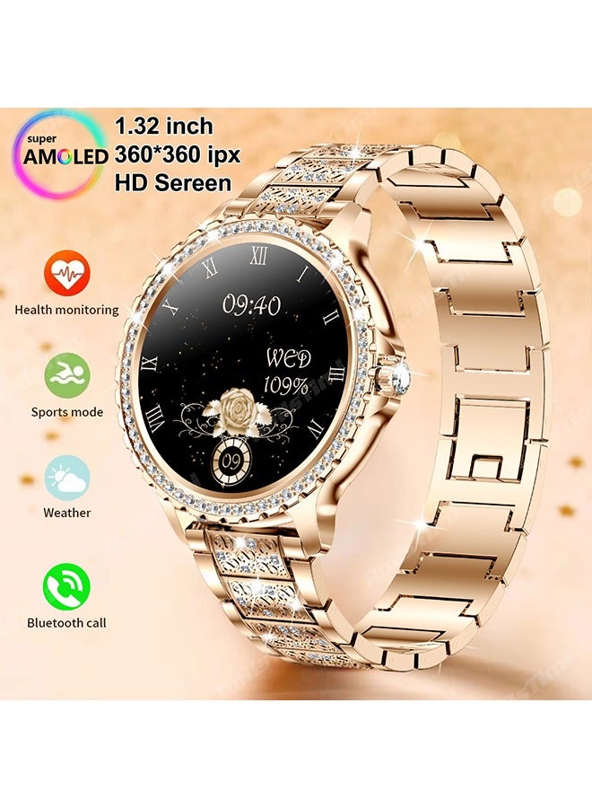 RollsTimi Smart Watches for Women (Answer/Make Call),Fitness Tracker Smartwatch for Android iOS,1.32" HD Touch Screen with Heart Rate Sleep Monitor AI Voice,Gold