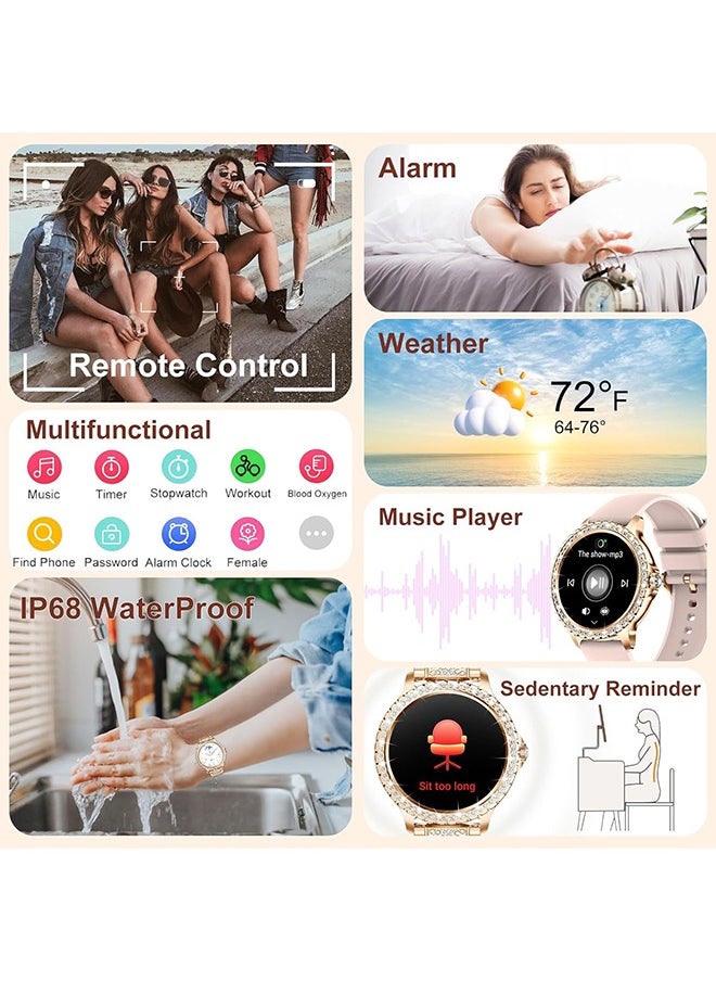 Smart Watches for Women (Answer/Make Call),Fitness Tracker Smartwatch for Android iOS,1.32" HD Touch Screen with Heart Rate Sleep Monitor AI Voice,Gold