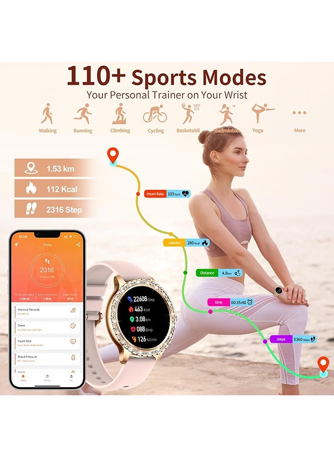 Smart Watches for Women (Answer/Make Call),Fitness Tracker Smartwatch for Android iOS,1.32" HD Touch Screen with Heart Rate Sleep Monitor AI Voice,Gold