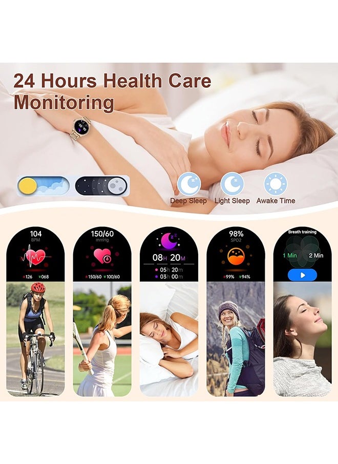 Smart Watches for Women (Answer/Make Call),Fitness Tracker Smartwatch for Android iOS,1.32" HD Touch Screen with Heart Rate Sleep Monitor AI Voice,Gold