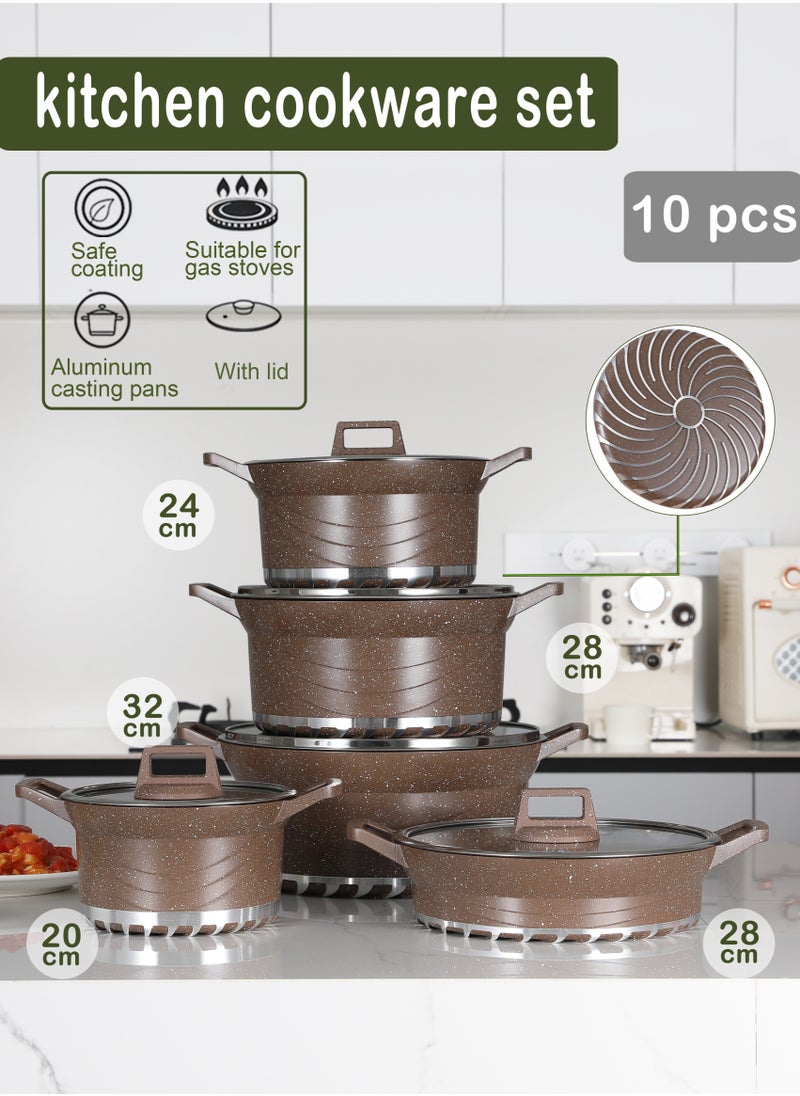 10-Piece Kitchen Cookware set, Casserole Set And Frying Pan With Non Stick Cookware sets ,Finish Glass lid PFOA-Free  20-24-28-32 cm (Deep Stockpot) + 28 cm (Shallow Stockpot)（Brown） - pzsku/Z824195758EAAA06D7870Z/45/_/1740641518/c4d7235f-146c-4633-a9b0-9409316724c5