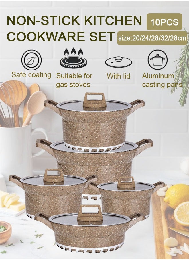 10-Piece Kitchen Cookware set, Casserole Set And Frying Pan With Non Stick Cookware sets ,Finish Glass lid PFOA-Free  20-24-28-32 cm (Deep Stockpot) + 28 cm (Shallow Stockpot)（Brown） - pzsku/Z824195758EAAA06D7870Z/45/_/1740641527/ad789d99-4c52-47cd-9da2-bcaaccaa871f