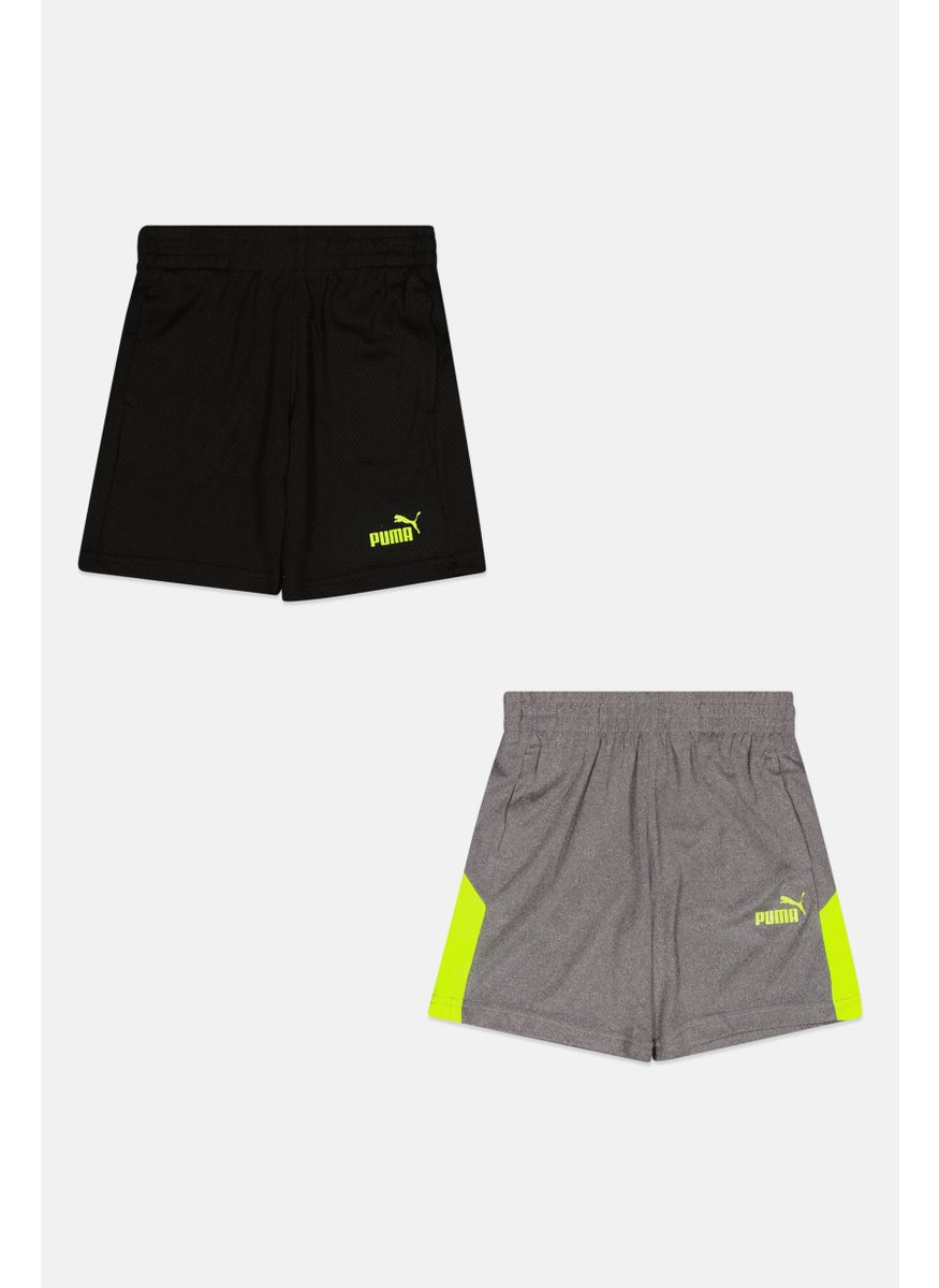 PUMA Kids Boy 2 Pieces Sportswear Fit Brand logo Training Shorts, Grey/Lime  - Image 1