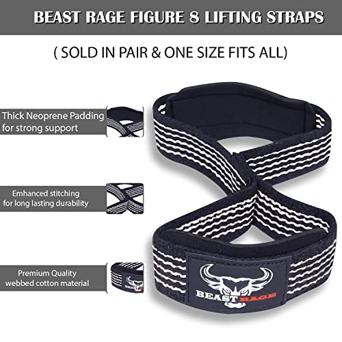 BEAST RAGE Heavy Duty Lifting Wrist Straps for Weightlifting, Figure 8 Loop Powerlifting Deadlift Strap wraps Weights Padded Support Professional Fitness Gym Bodybuilding (White) - Image 3