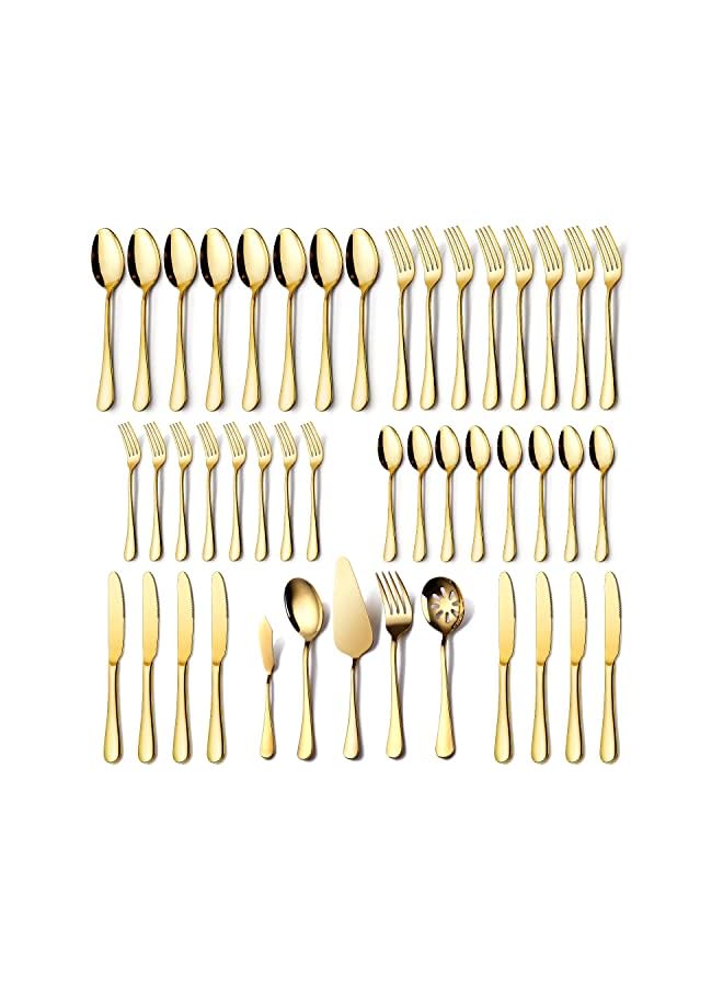 IAF Silverware Set for 8, OGORI 45-Piece Stainless Steel Flatware Set with Serving Set, Mirror Polished Cutlery Set with Serving Utensils Spoon for Kitchen Party Supply - Image 2