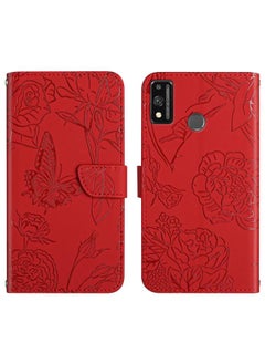 زبون جراب هاتف Honor 9X Lite مصنوع من الجلد المنقوش بنقشة زهور الفاوانيا والفراشات  - Image 1
