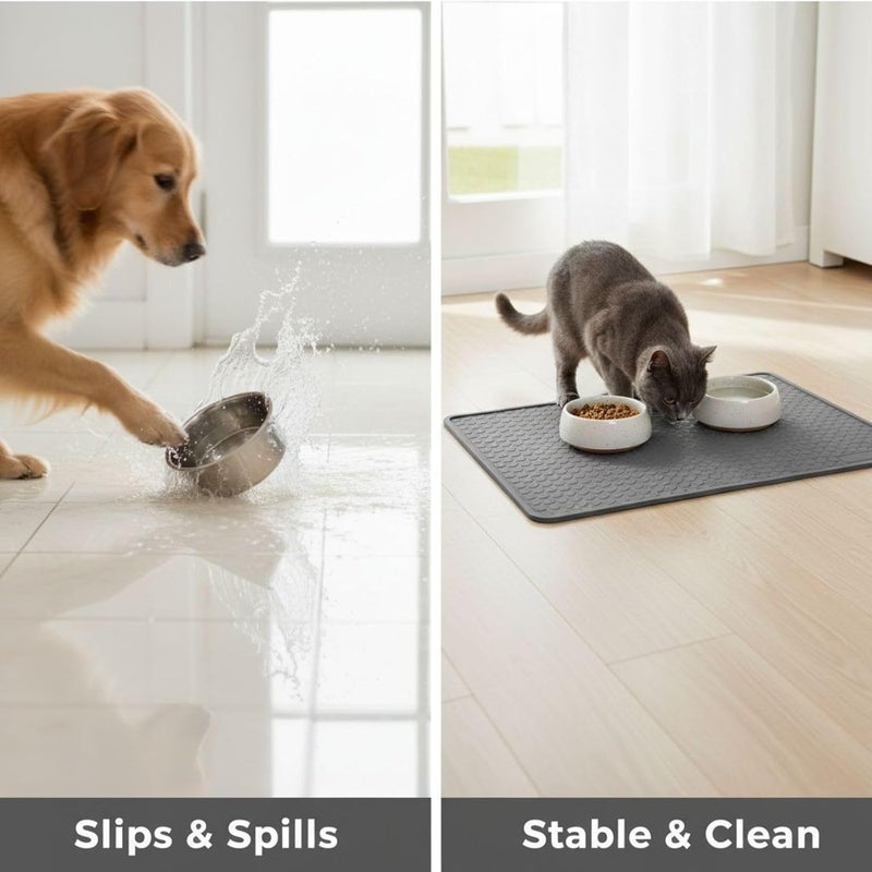 34 X 22 in Silicone Pet Feeding Mat, Non-Slip and Easy Clean, Cat Food Mat with Raised Edges - Image 4