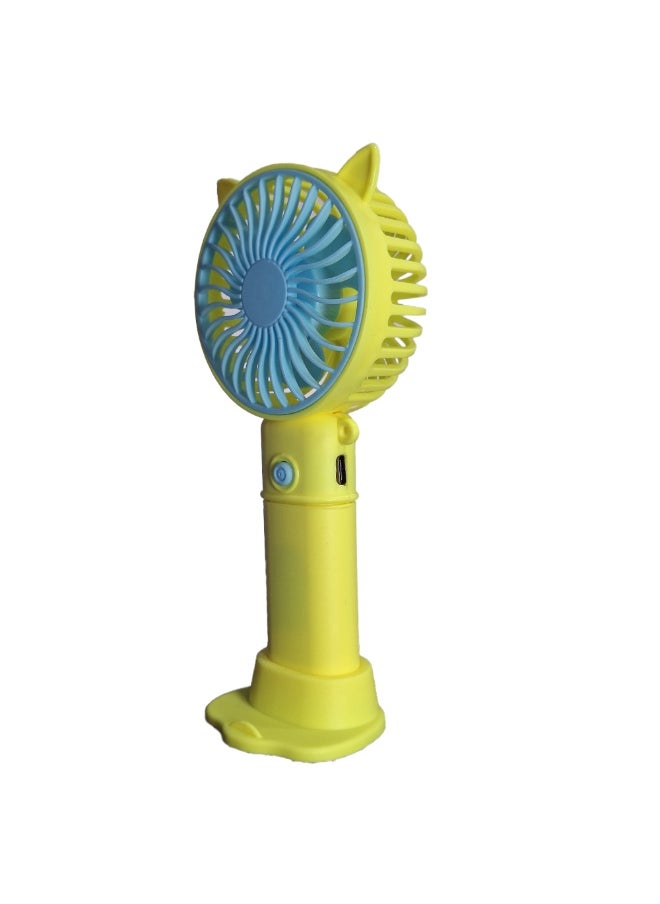 Mini handheld fan, cute design with small ears JY-1, Desk fan base and phone holder , small size and easy to carry in hand or put in bag, USB rechargeable battery, on/off button, one air speed, nice gift for kids