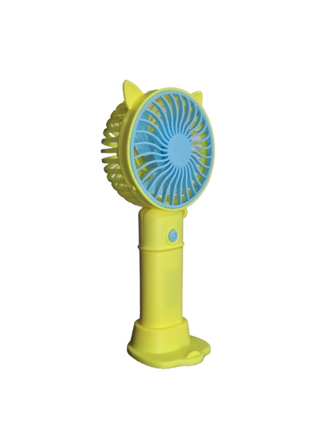 Mini handheld fan, cute design with small ears JY-1, Desk fan base and phone holder , small size and easy to carry in hand or put in bag, USB rechargeable battery, on/off button, one air speed, nice gift for kids