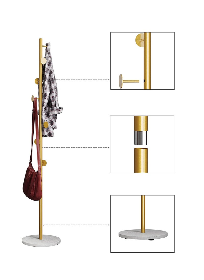 Generic Freestanding Coat Rack Gold Hat Hanger Hall Tree Metal Hanger For Scarves Backpacks Purses Simple Coat Rack Stylish Coat Tree With Stable Round Marble Base 8 Coat Hooks  - Image 2