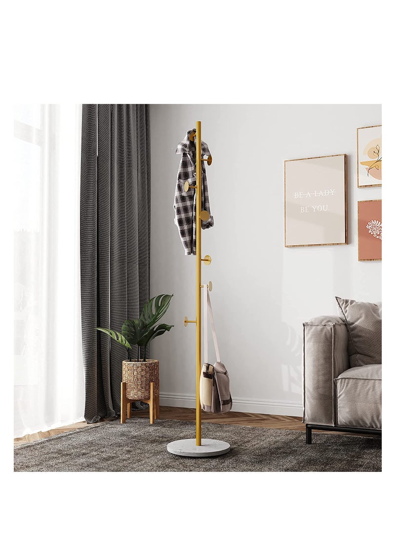 Generic Freestanding Coat Rack Gold Hat Hanger Hall Tree Metal Hanger For Scarves Backpacks Purses Simple Coat Rack Stylish Coat Tree With Stable Round Marble Base 8 Coat Hooks  - Image 1