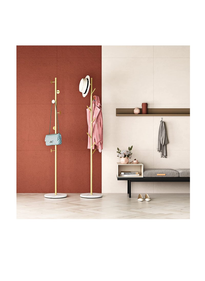 Generic Freestanding Coat Rack Gold Hat Hanger Hall Tree Metal Hanger For Scarves Backpacks Purses Simple Coat Rack Stylish Coat Tree With Stable Round Marble Base 8 Coat Hooks  - Image 5