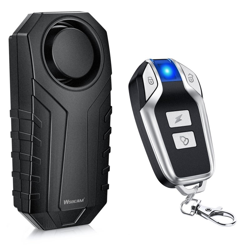 نظام إنذار مضاد للسرقة مع مستشعر اهتزاز عالي الصوت WSDCAM 113dB للدراجات الكهربائية والدراجات النارية وسيارات الجولف والمقطورات وصناديق البريد وأبواب الجراج مقاوم للماء لسلامة المنزل وإكسسوارات الدراجات وإنذار الدراجات مع جهاز تحكم عن بعد