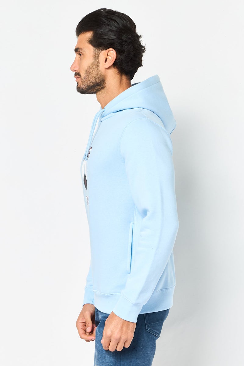 Celio Men Long Sleeve Graphic Print Hoodie, Light Blue - Image 3