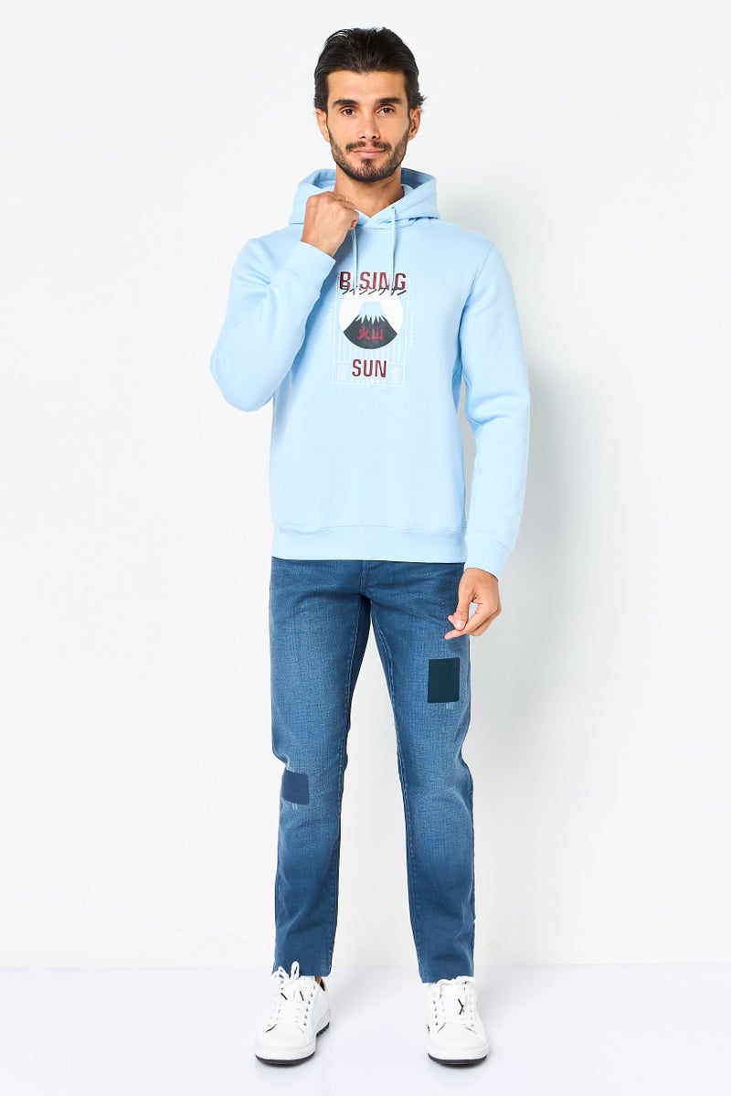 Celio Men Long Sleeve Graphic Print Hoodie, Light Blue - Image 4