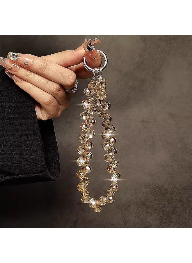 NIBEMINENT Beaded Phone Lanyard, Anti Lost Removable Wrist Strap, Wrist Crystal Bracelet Pendant, Phone Keychain Lanyard,Golden