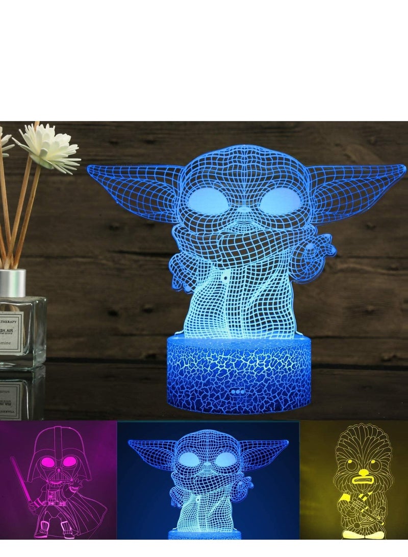 3D LED Star Wars Multicolor Night Light  Illusion Lamp 7/16 Pattern And 16 Color Change Decor Lamp for Kids And Room Room Decor  YO DA - Image 1