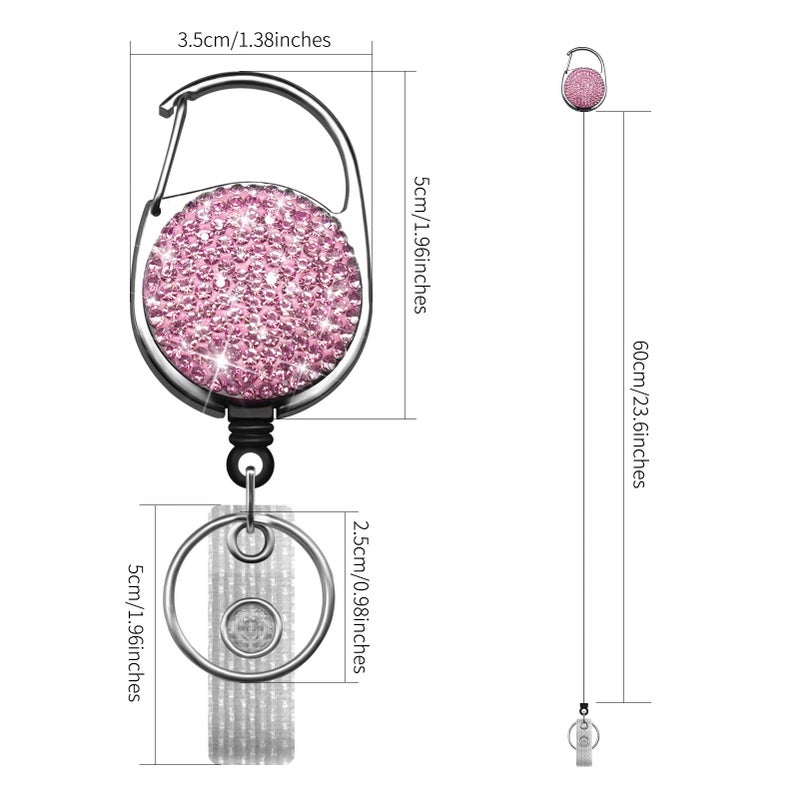 SQEYYGI 3PCS Badge Holder Retractable Clip with Bling Rhinestones Crystal for Women, Sparkly Badge Reel with Belt Clip and Key Ring (White + Pink + Black) - Image 4
