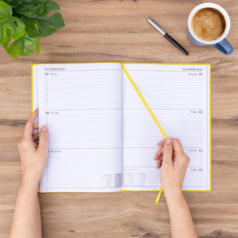 evelay 2024 2025 Academic A4 Week To View Hardback Diary Planner Organiser for School Student Teacher Mid Year (Yellow) - Image 2