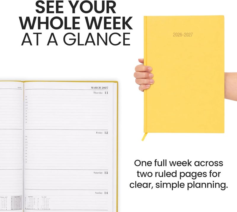 evelay 2024 2025 Academic A4 Week To View Hardback Diary Planner Organiser for School Student Teacher Mid Year (Yellow) - Image 5