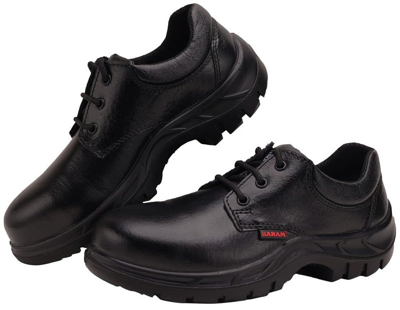 KARAM FS05 Black Leather Safety Shoes for Men | Single Density with Steel Toe | Antistatic, Antislip, Oil & Heat Resistant | Size-13 - Image 1