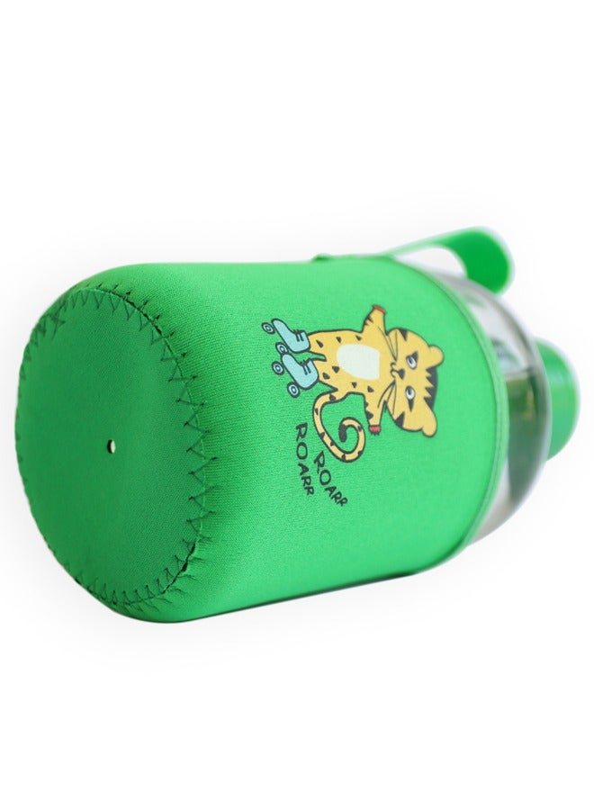 Milk & Moo Kids Glass Water Bottle with Neoprene Sleeve 600ml, Skater Cheetah Design, Leak Proof Spill Proof BPA Free Water Bottles, Ideal for School, Toddlers - Image 4