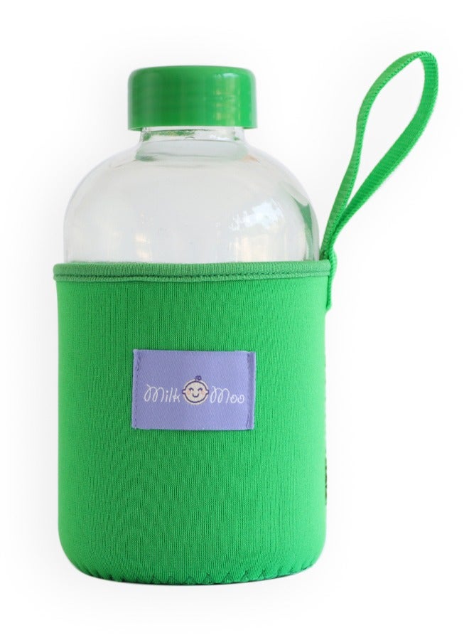 Milk & Moo Kids Glass Water Bottle with Neoprene Sleeve 600ml, Skater Cheetah Design, Leak Proof Spill Proof BPA Free Water Bottles, Ideal for School, Toddlers - Image 3