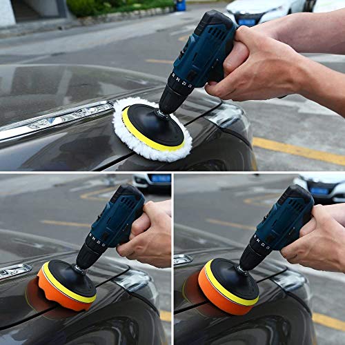JERN 7Pcs Buffing/Polishing Pad Kit, Sponge And Wool Polishing Pad Set With M14 Drill Adapter (5 Inches Set Of 7), Multicolor - Image 4