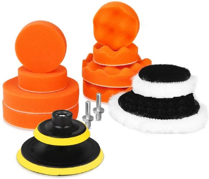 JERN 7Pcs Buffing/Polishing Pad Kit, Sponge And Wool Polishing Pad Set With M14 Drill Adapter (5 Inches Set Of 7), Multicolor - Image 1